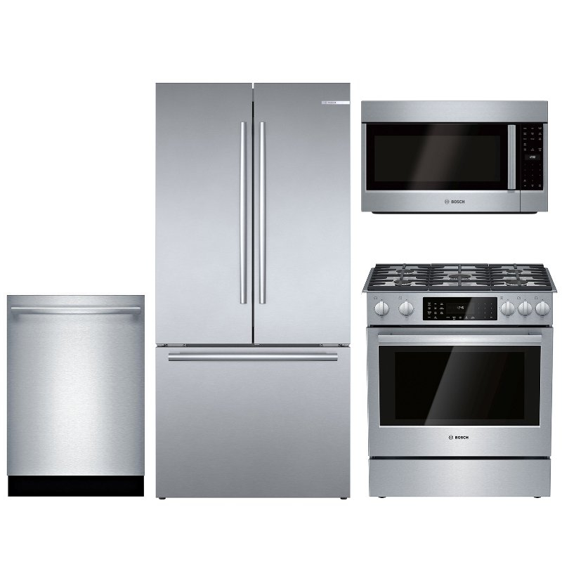 Bosch 4 Piece Dual Fuel Kitchen Appliance Package With Counter Depth 
