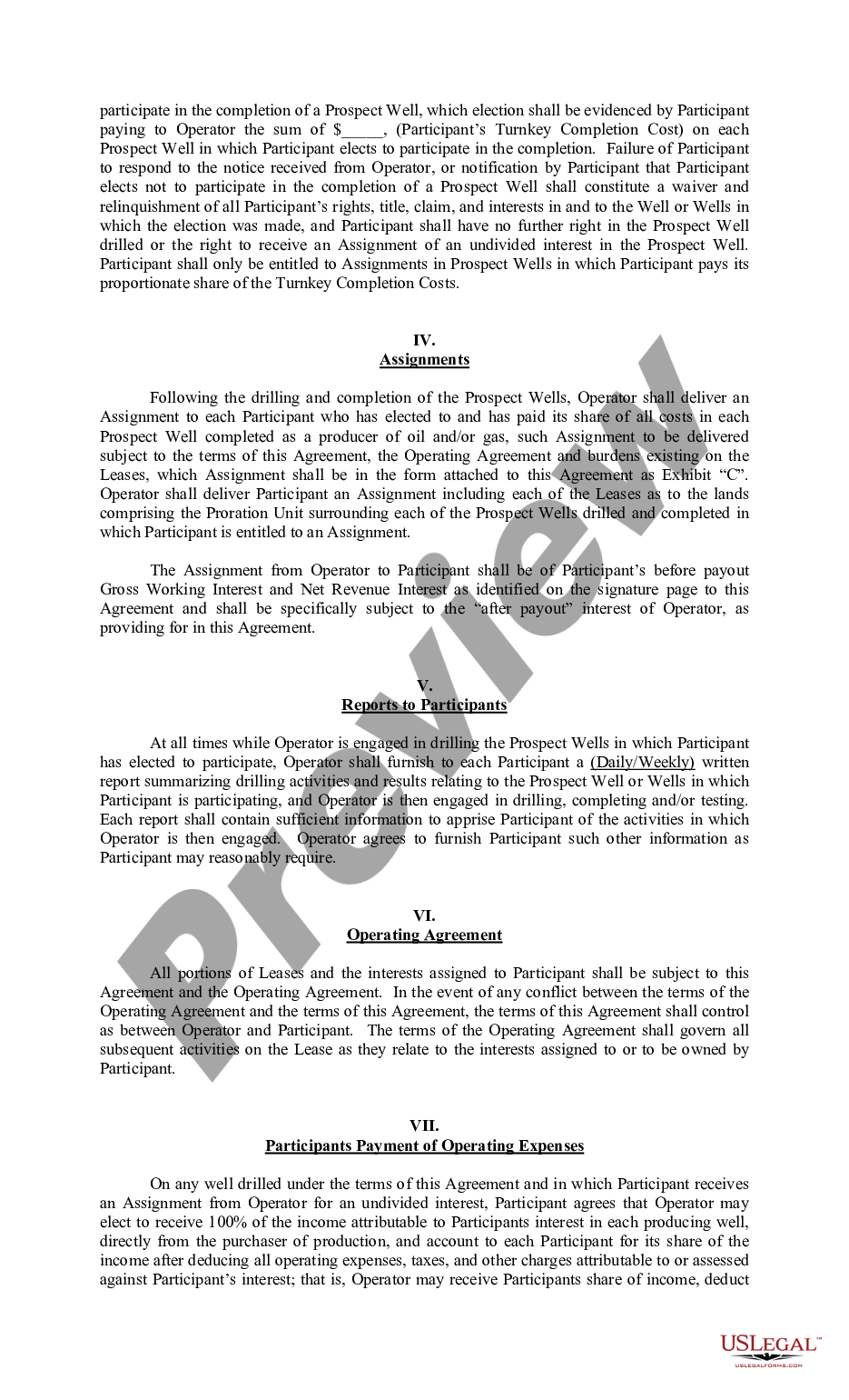 Participation Agreement For Turnkey Drilling And Multiple Wells 