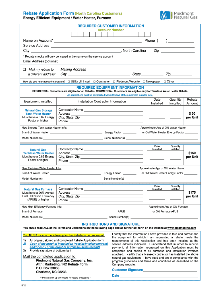 Piedmont Natural Gas Rebate Form Fill Out And Sign Printable PDF