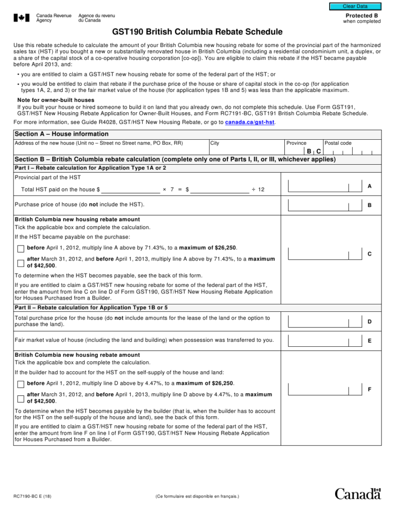 Form RC7190 BC Download Fillable PDF Or Fill Online Gst190 British 