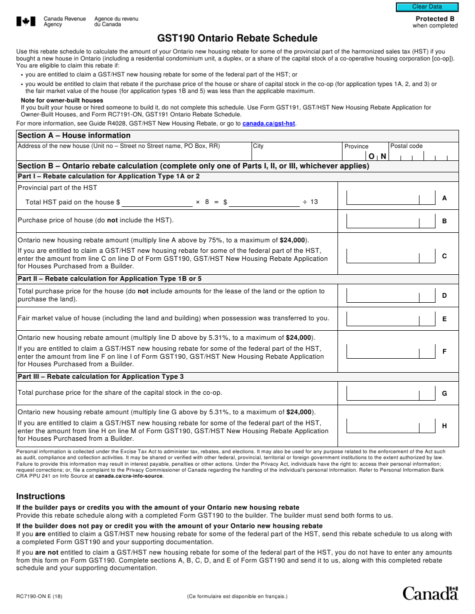 Form RC7190 ON Download Fillable PDF Or Fill Online Gst190 Ontario Form RC7190 ON Download Fillable PDF Or Fill Online Gst190 Ontario