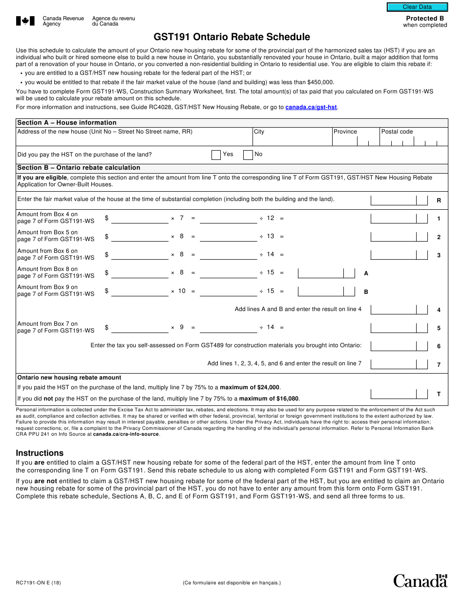 Form RC7191 ON Download Fillable PDF Or Fill Online Gst191 Ontario Form RC7191 ON Download Fillable PDF Or Fill Online Gst191 Ontario