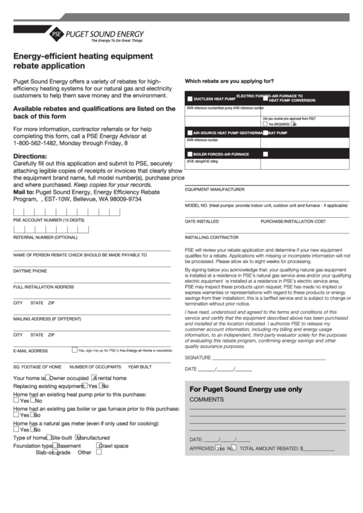 Energy Efficient Heating Equipment Rebate Application Pse Printable Energy Efficient Heating Equipment Rebate Application Pse Printable