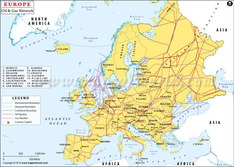 Europe Oil And Gas Network Oil And Gas Europe Map Map