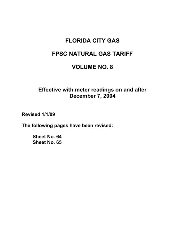FLORIDA CITY GAS FPSC NATURAL GAS TARIFF VOLUME NO 8 FLORIDA CITY GAS FPSC NATURAL GAS TARIFF VOLUME NO 8