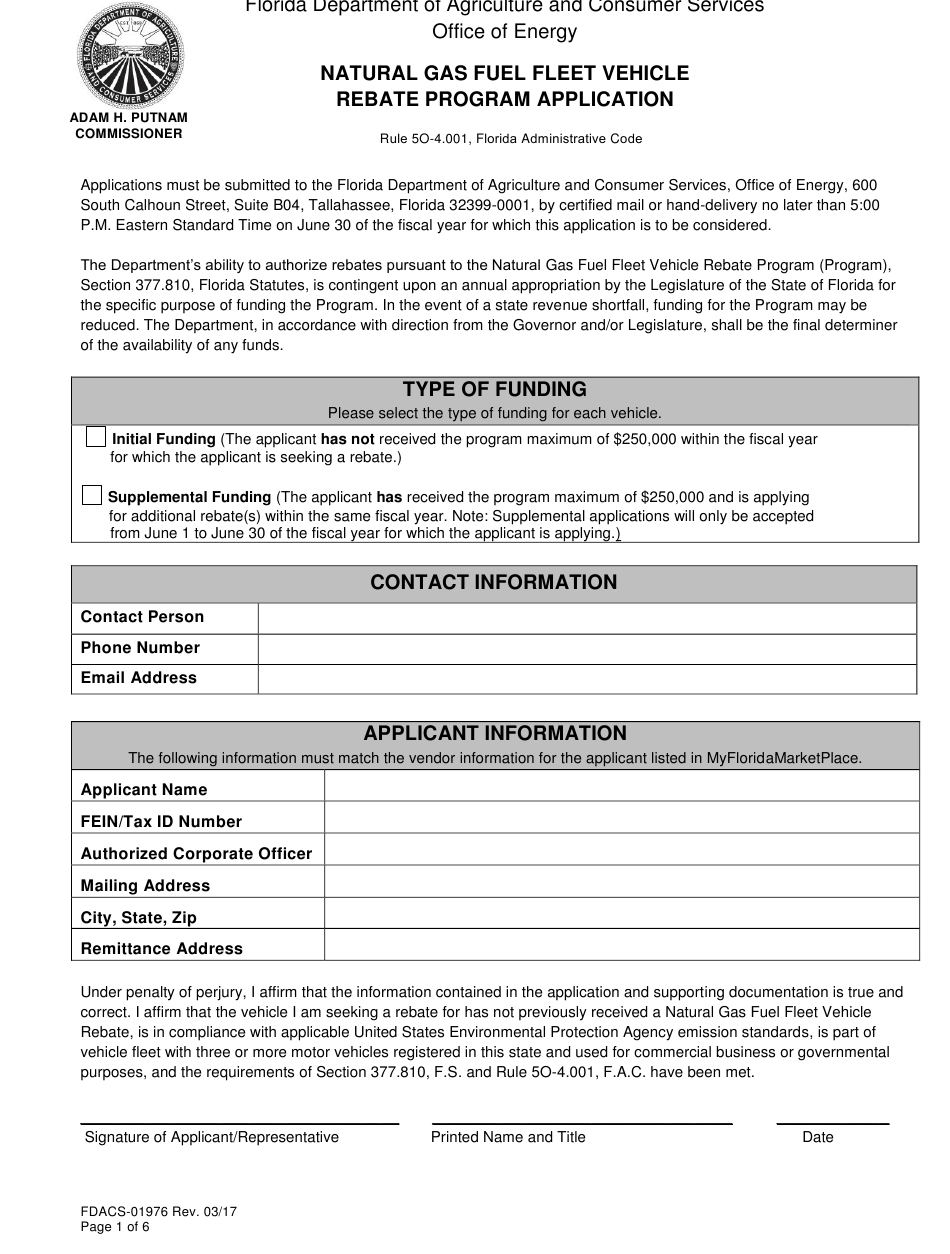 Form FDACS 01976 Download Fillable PDF Or Fill Online Natural Gas Fuel Form FDACS 01976 Download Fillable PDF Or Fill Online Natural Gas Fuel