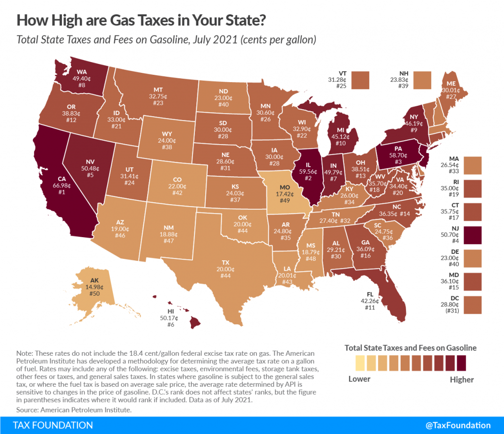 Gas Tax Rates By State 2021 State Gas Taxes Tax Foundation