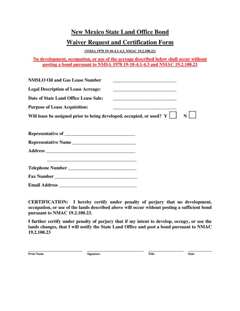 Oil And Gas Bond Waiver Request And Certification Form Download 
