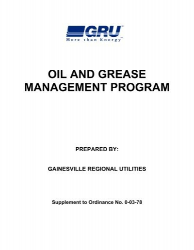 Oil And Grease Manual Gainesville Regional Utilities