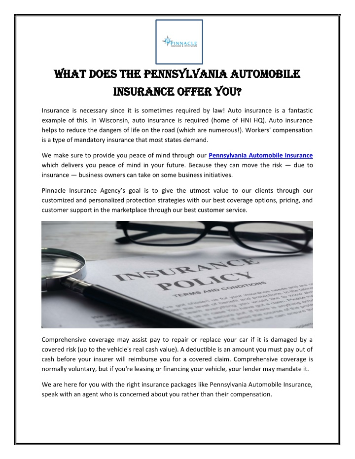 PPT What Does The Pennsylvania Automobile Insurance Offer You 