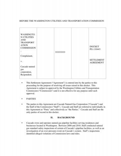 Proposed Settlement Agreement With Cascade Natural Gas