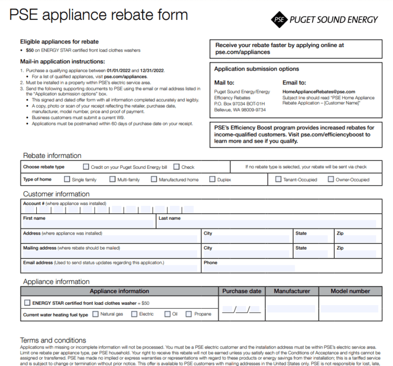 PSE Printable Rebate Form PSE Printable Rebate Form
