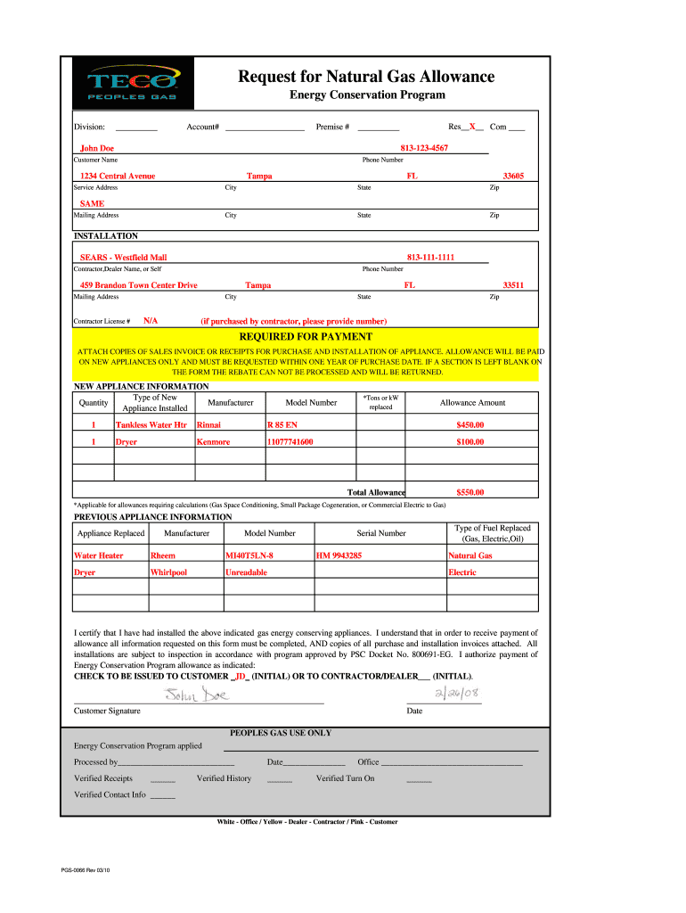 Teco Request For Natural Gas Allowance Fill Out And Sign Printable 
