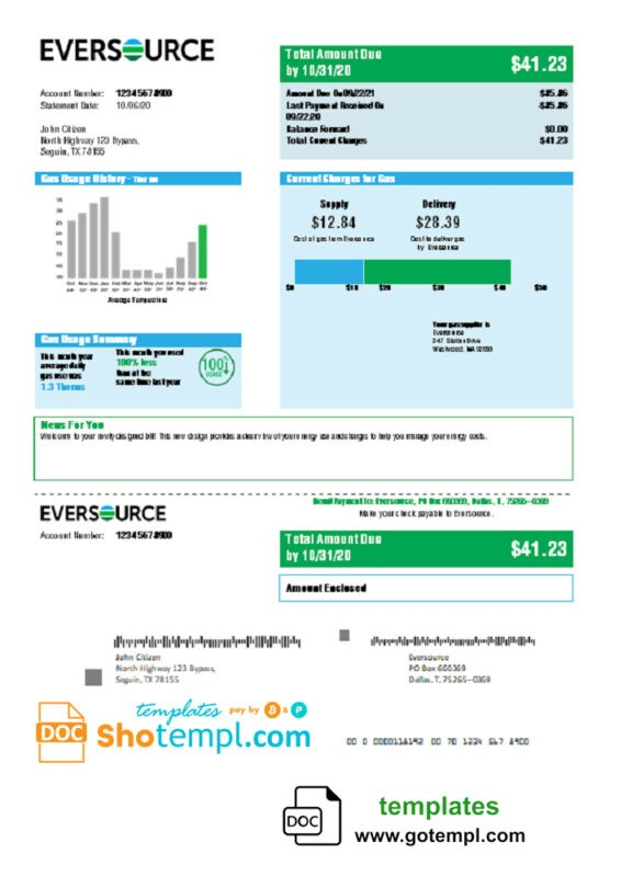 USA Eversource Gas Utility Bill Template In Word And PDF Format Good 