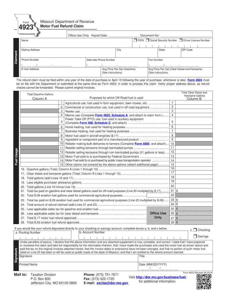 2014 Form MO DoR 4923 Fill Online Printable Fillable Blank PdfFiller