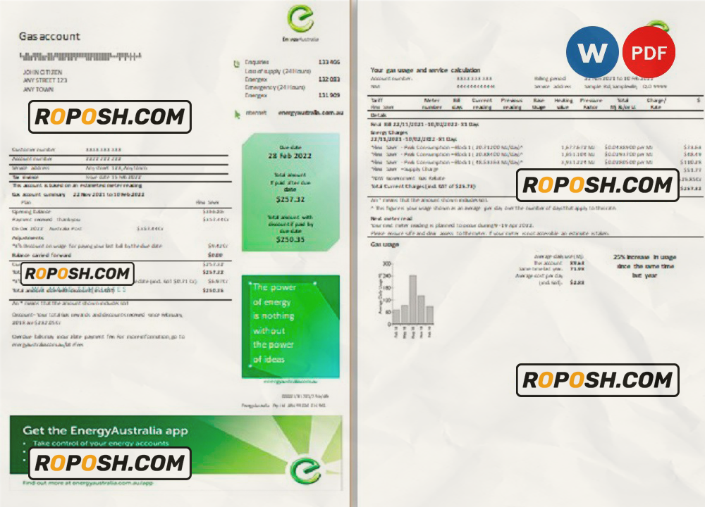 Australia Energy Australia Gas Utility Bill Template In Word And PDF 