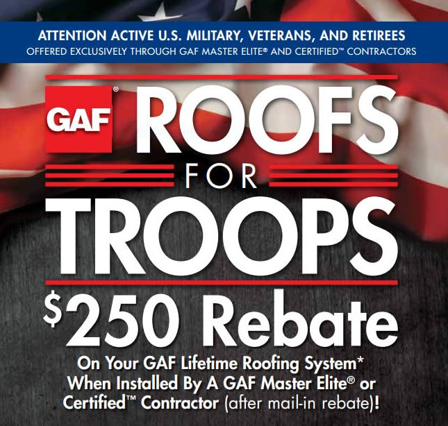 GAF Roofs For Troops Rebate Contractor Cape Cod MA RI