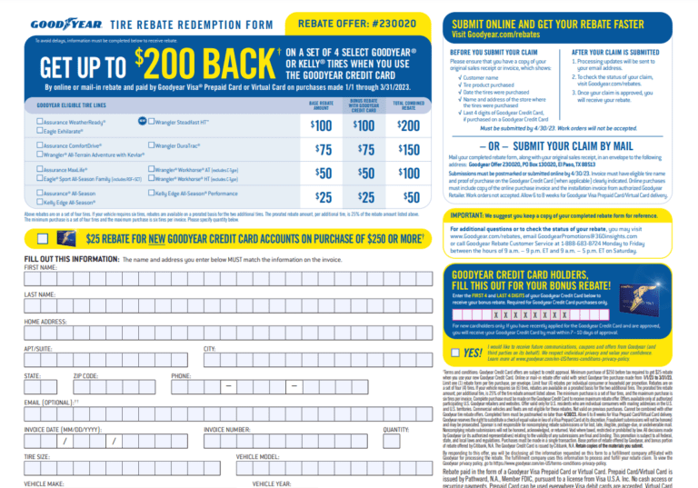 Goodyear Printable Rebate Form Goodyear Printable Rebate Form