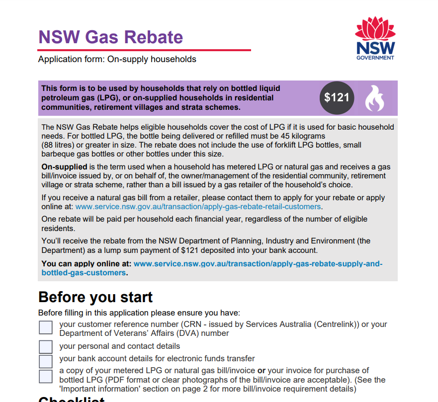 Nsw Gas Rebate Application Form Printable Rebate Form