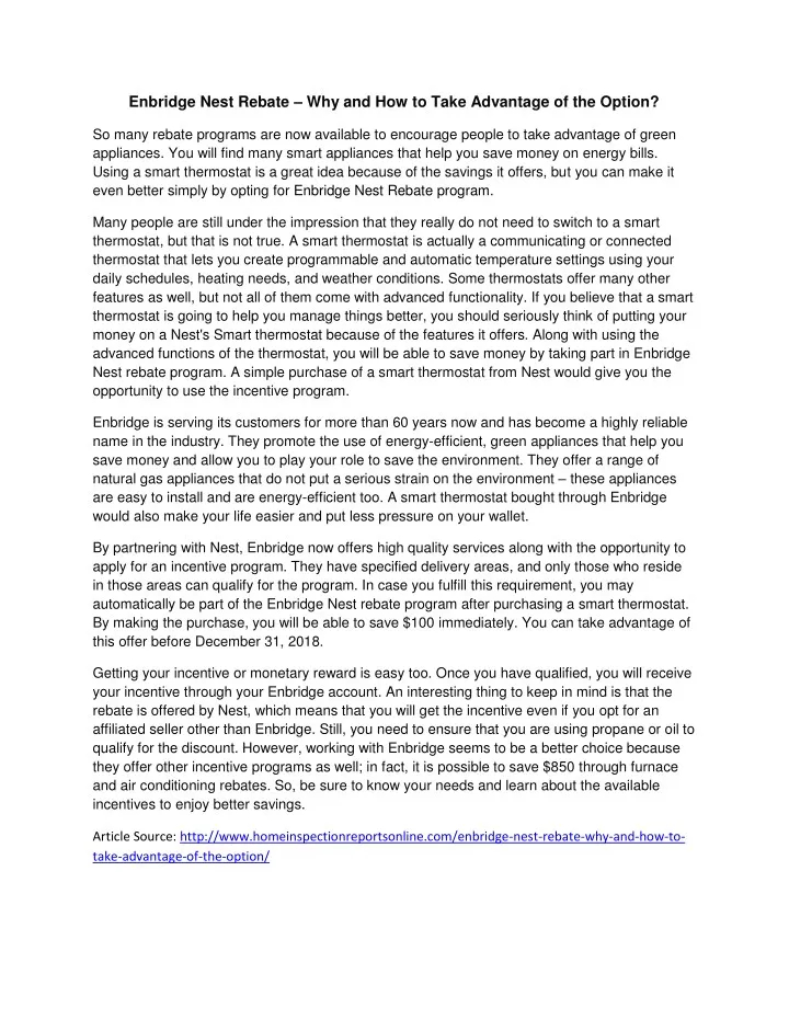 PPT Enbridge Nest Rebate Why And How To Take Advantage Of The PPT Enbridge Nest Rebate Why And How To Take Advantage Of The