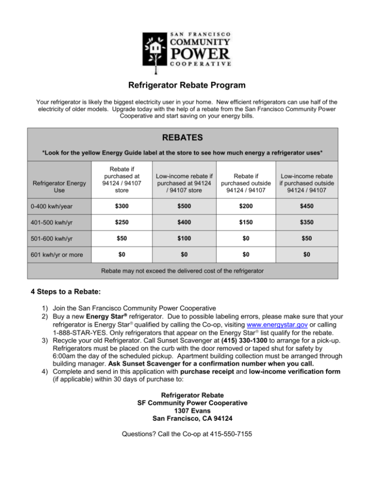 Refrigerator Rebate Application Refrigerator Rebate Application