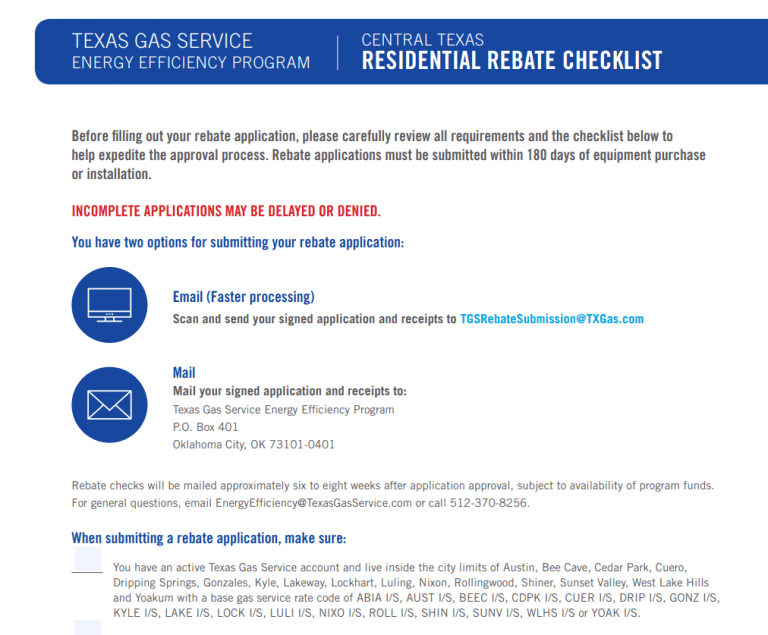 Texas Gas Service Printable Rebate Form