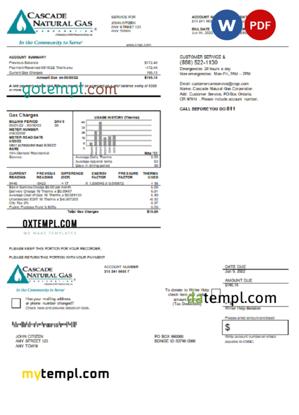USA Cascade Natural Gas Utility Bill Word And PDF Template SHOTEMPL USA Cascade Natural Gas Utility Bill Word And PDF Template SHOTEMPL