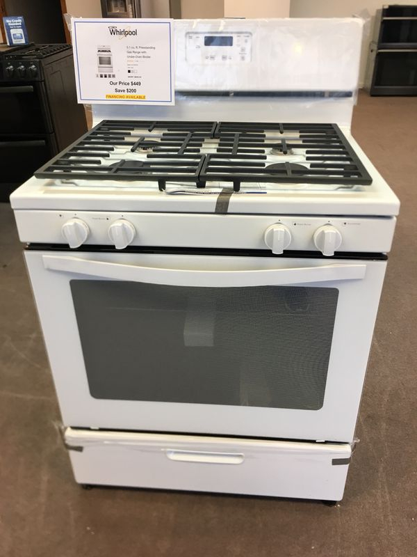 WHIRLPOOL 5 1 CU FT FREE STANDING GAS STOVE MODEL WFG320M0BW 449 OR 1 